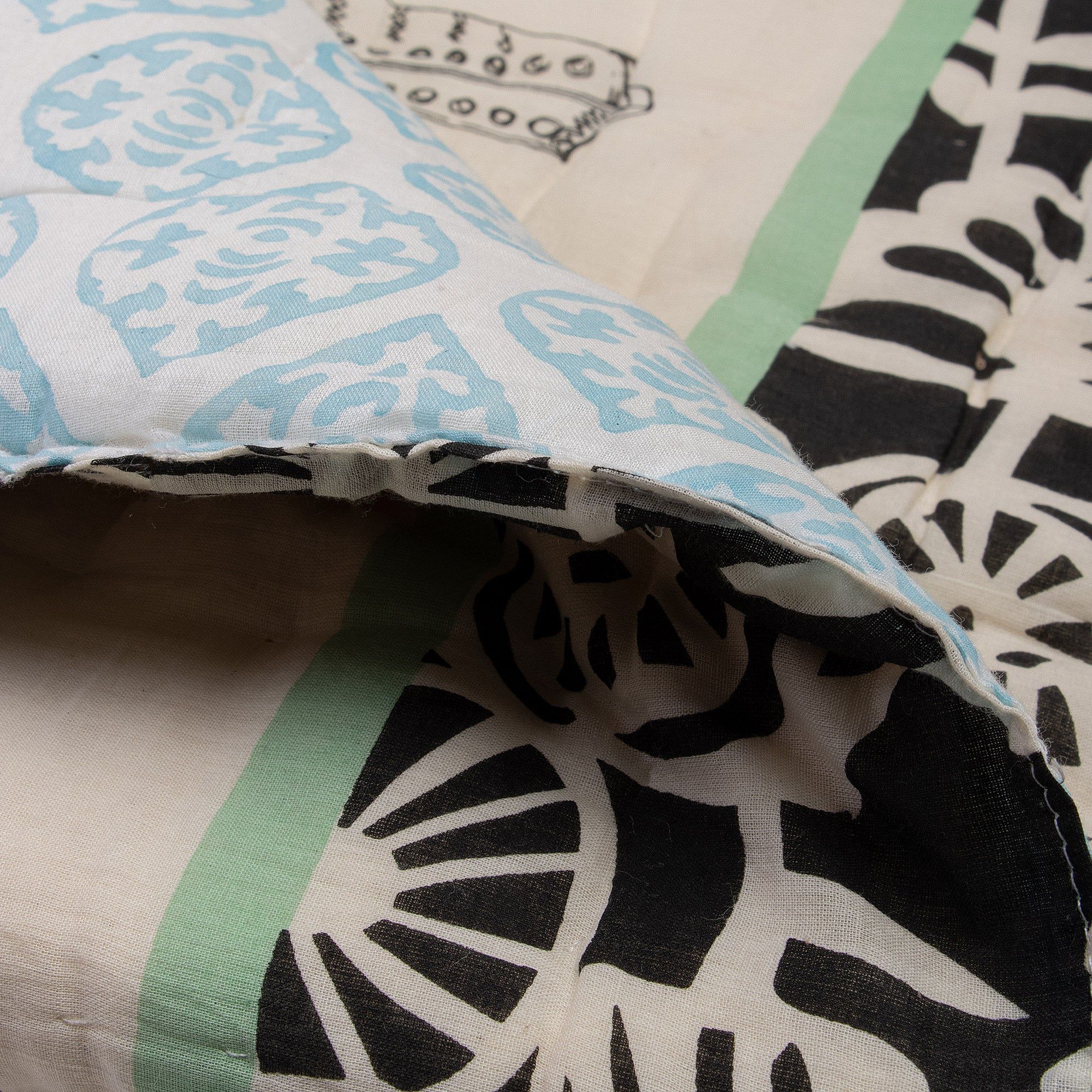 Embroidered Hand Block Abstract Print Organic Cotton Baby Blanket 095